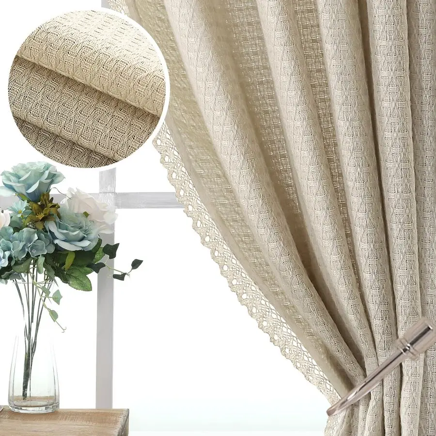 

Linen Curtains 96 Inches Long for Back Tab Boho Style Curtains for Living Room Rod Pocket Light Filtering Window Drapes 2 Panels
