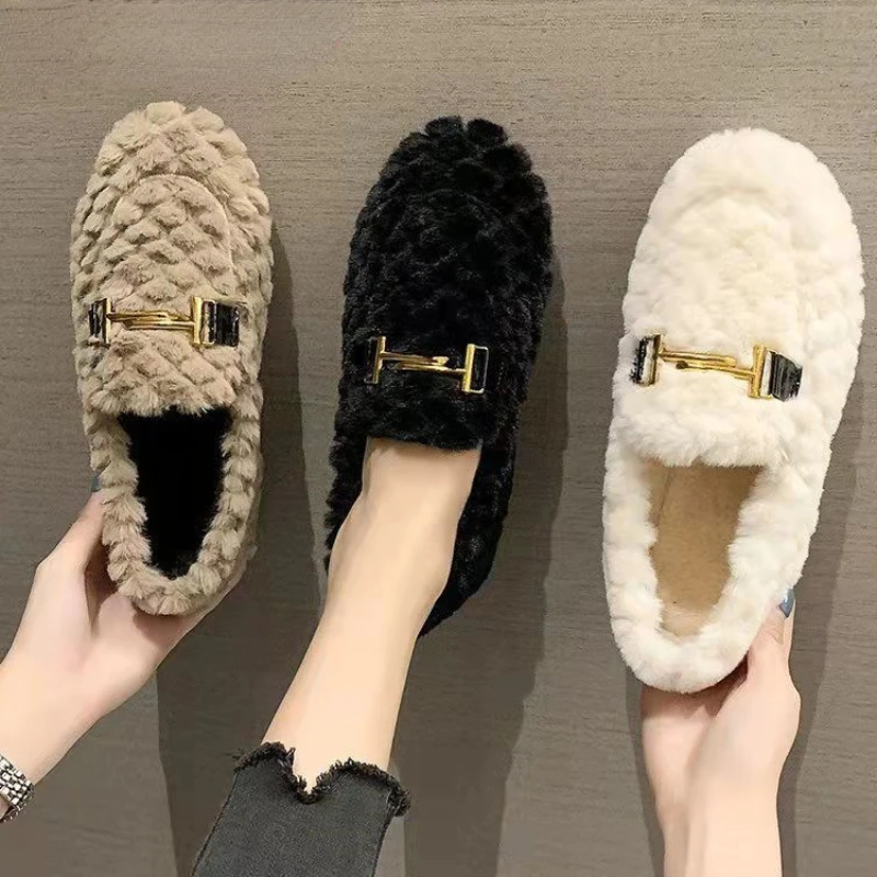 

Women's Cotton Shoes2024 New Designer Luxury Lambswool Winter Women's Loafers Warm Plush Comfortable Curled Sheepskin Flat Shoes