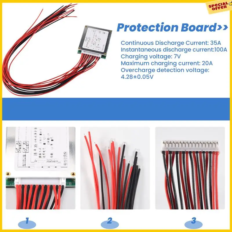 

A25P 16S 60V 35A Li- Lithium 18650 Battery BMS PCB Protection Board With UPS Energy Inverter