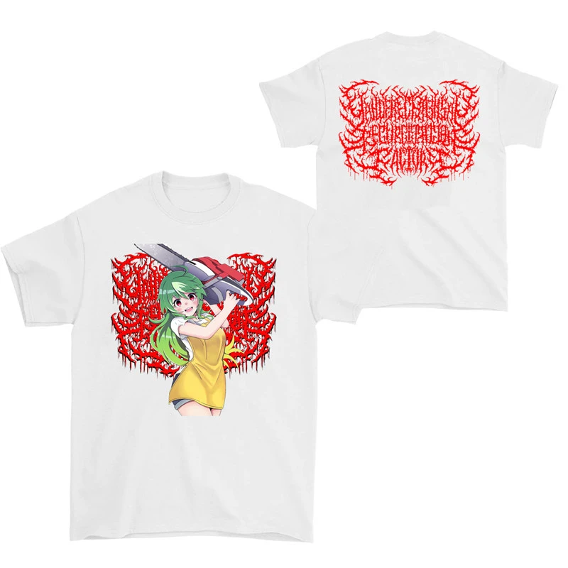 Art White Yandere Chainsaw Factory Dark Rock Animation Anime Band T-Shirt Cotton Graphic Tee Men Women Summer Streetwear
