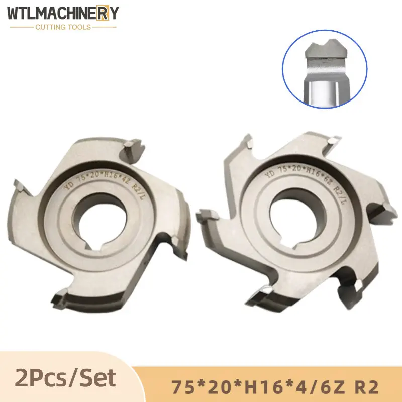 

2Pcs L+R Profile Fine Trimming Cutter Finishing Knife 75*20*H16 4/6Z R2 For Edge Banding Machine Cutting Tools