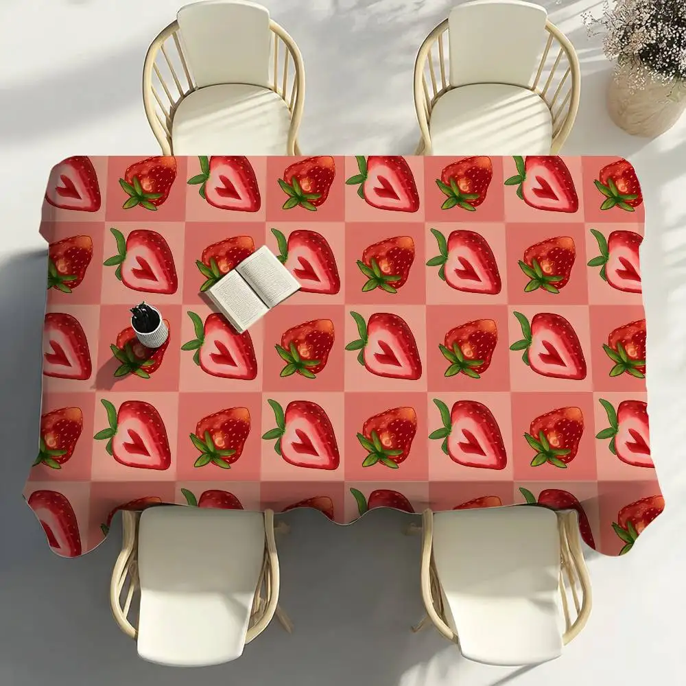 Strawberry Fruit Table Cloth Party Decor Dining Room Home Kitchen Patios Waterproof Stain-Proof Table Cloth