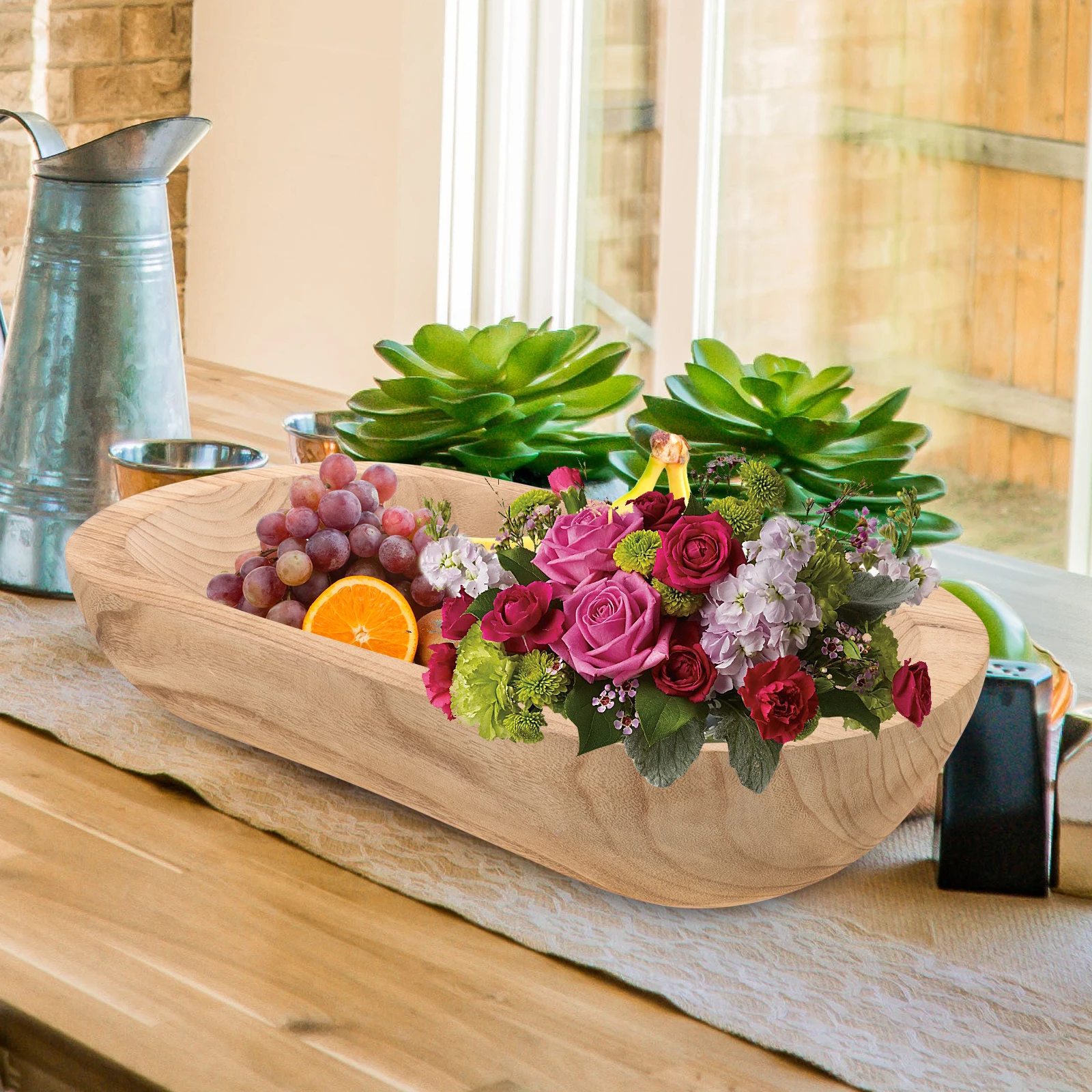

Wooden Decorative Handcrafted Rustic Large Centerpiece Bowl For Home Decor Coffee Table Dining Table Wood Serving Bowl