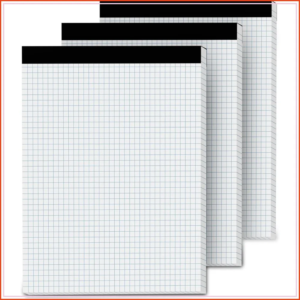 Quad Ruled Graph Paper Pad 8.5x11, 4x4 Grid, 3-Pack, 30 Sheets Each, Perforated, for Drawing & Engineering