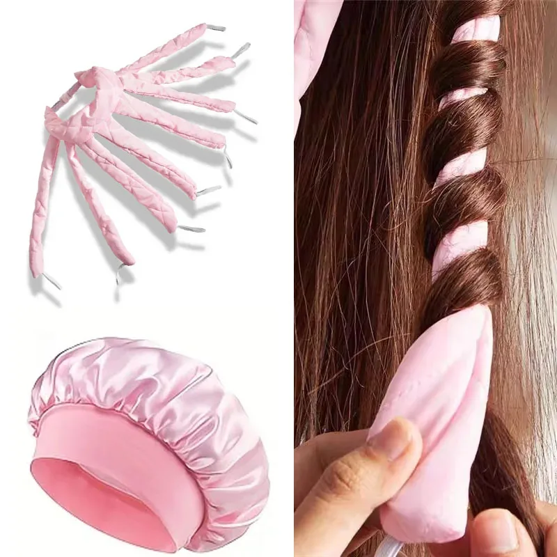 2Pcs Set Octopus Curler Headband Nightcap Suitable for Long Hair Satin Non Thermal Curling Iron Adjustable Strap Styling Tools