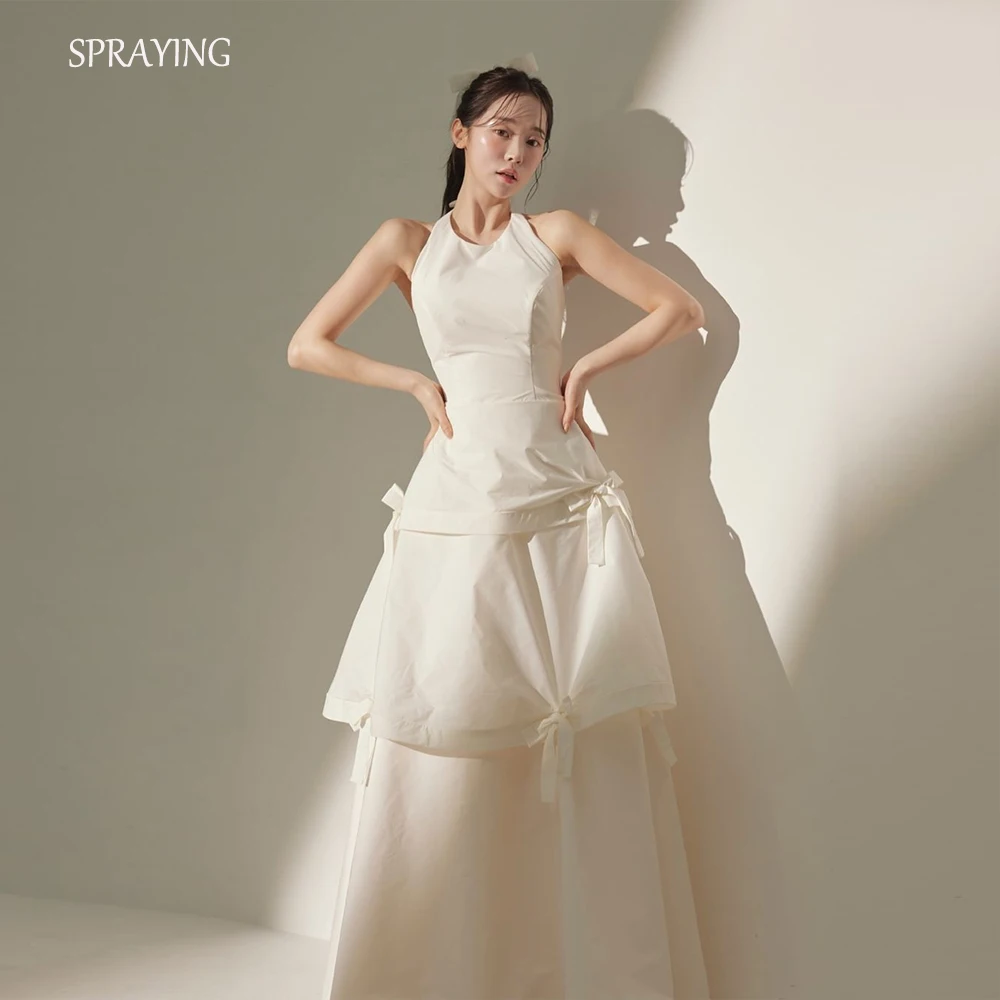 

SPRAYING O-NeckCollar A-line Evening Party Dresses Custom Made Sleeveless Bow Shooting Dresses Tiered Simple Elegant Prom Gown