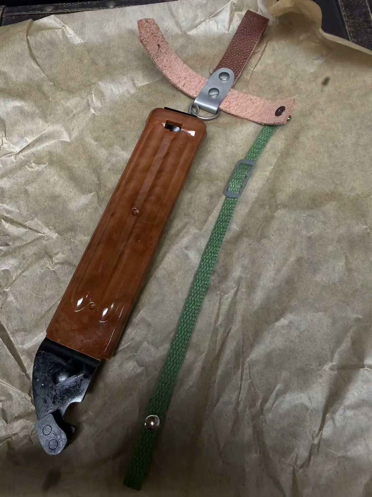 Vintage Knife Sheath,Leather Hanger With Adjustable Green Nylon Strap,Knife Protective Cover Accessory