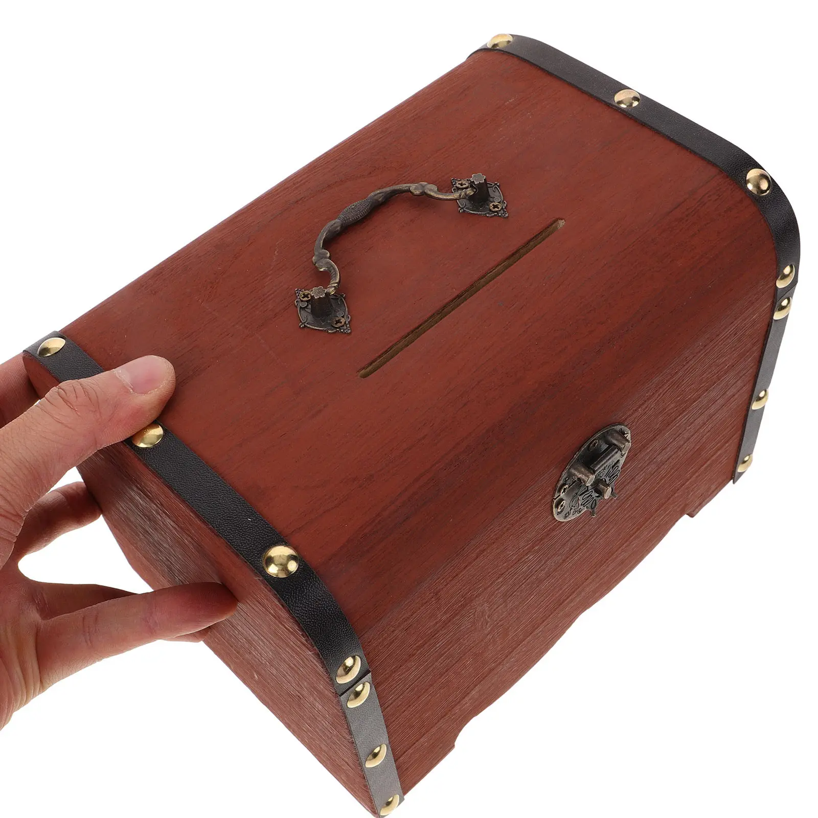 Wooden Money Storage Box Hand Polished Solid Wood Piggy Bank Lock Vintage Retro Design for Adults Kids Coins Jewelry