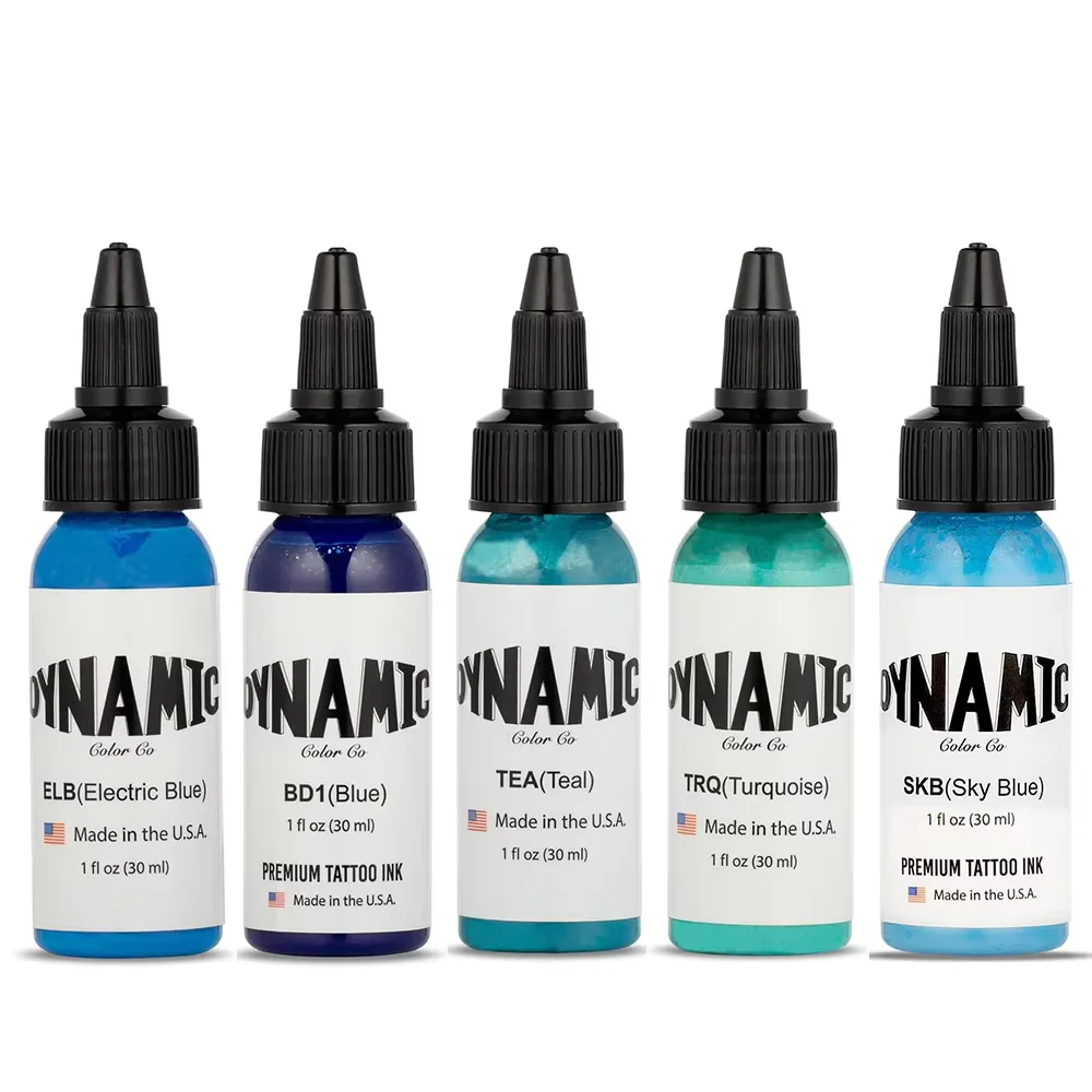 Tattoo Ink Set 5 Bottles (1 Oz Each) Candy Color Ink Set Includes:Blue, ElectricBlue, Sky Blue,Teal,Turquoise For Body Art Paint