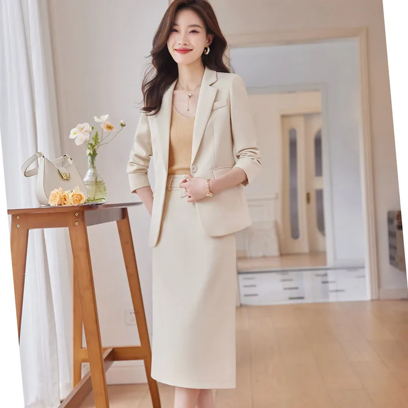 NAVIU Pink Suits Women New 2023 Autumn Fashion Temperament Professional Blazer And Skirt Office Lady Work Wear Two Piece Sets