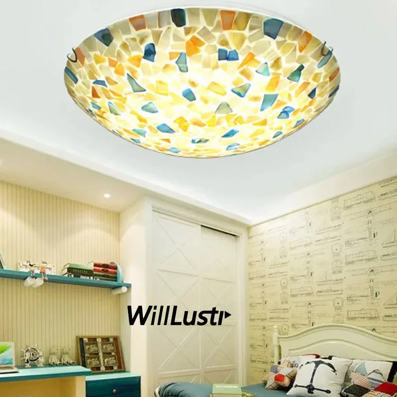 

Pastoral Sea Shell Ceiling Lamp Art Deco Handmade Light Hotel Nursery Corridor Balcony Living Bedroom Creative Glass Lighting