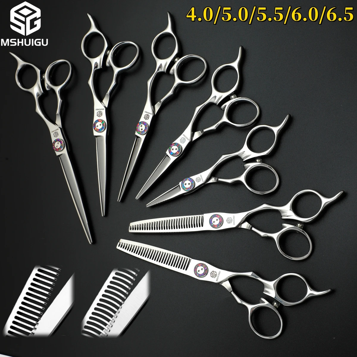 

MSHUIGU Professional Barber Scissors 440C Steel Multifunctional Thinning Shears 4/5/6.5 Inch Hair Cutting Scissors Suitable for
