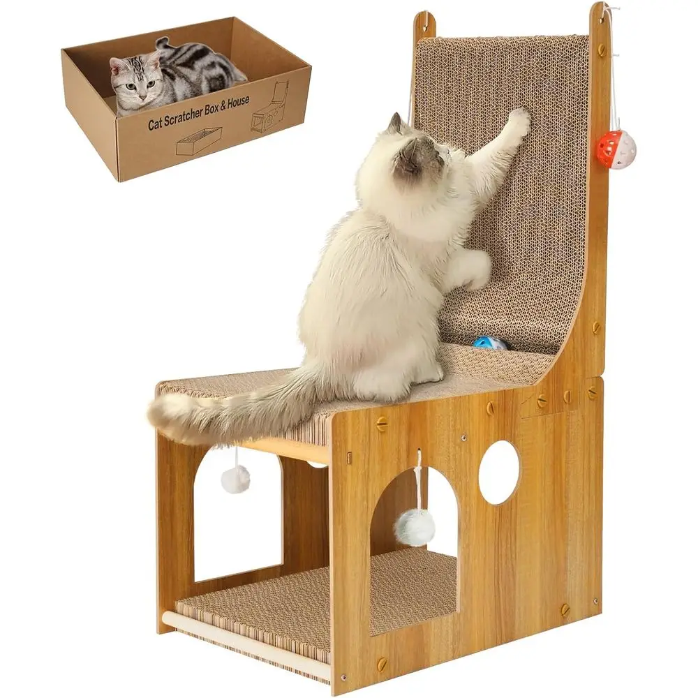 

Double Layer L-Shaped Cat Scratching Board with 5 Ball Toys for Wall and Couch Protection
