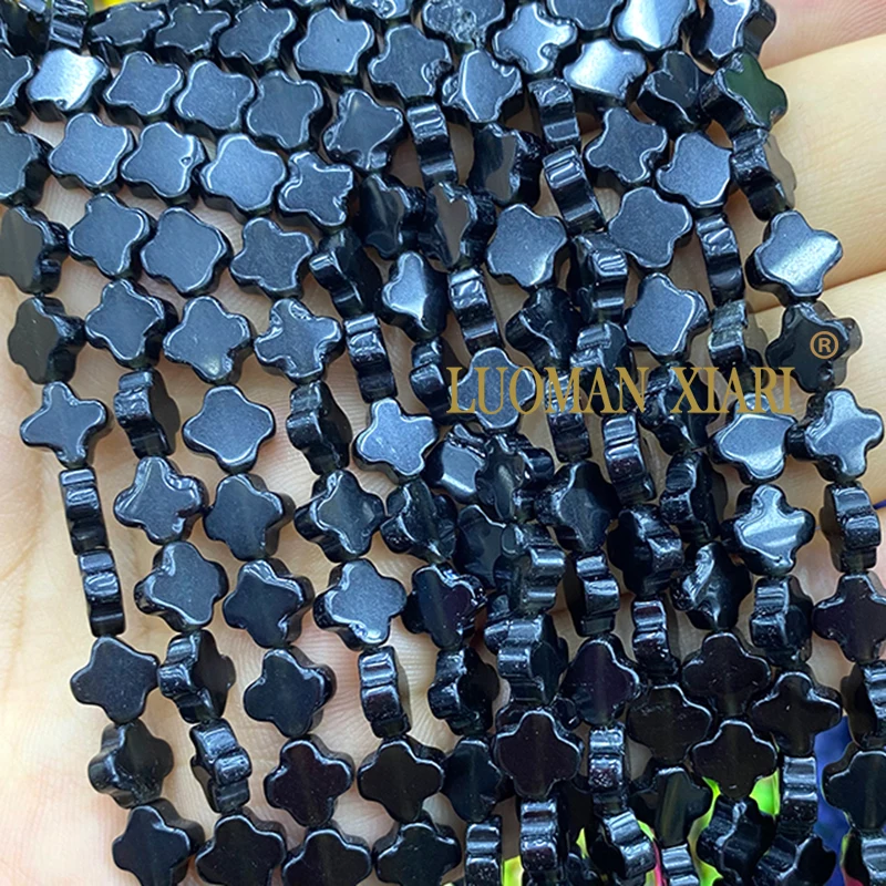 7-8MM Clover Shape Black Agates Natural Stone Loose Flower Spacer Beads for Jewelry Making DIY Bracelet Charms Accessories