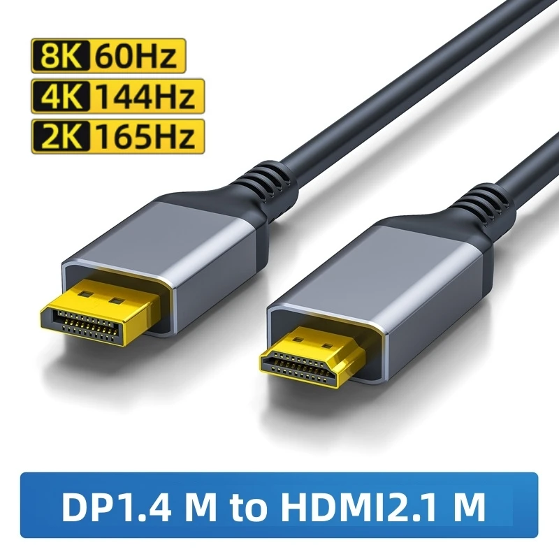 DP1.4 to HDMI2.1 Conversion Cable DP to HDMI With Chip HDMI to DP HD Conversion Adapter Head