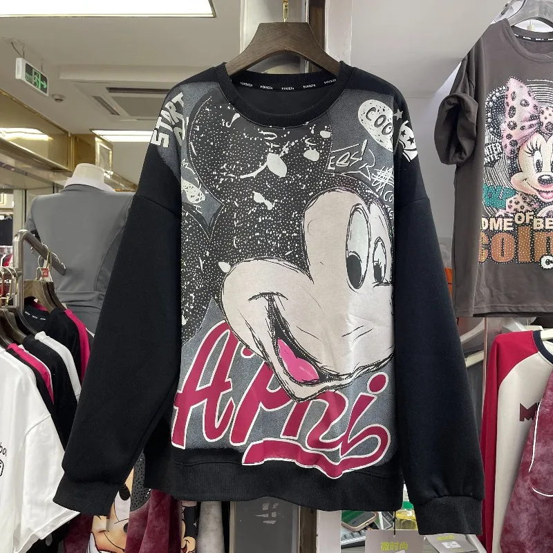 العلامة التجارية العصرية النمط الأوروبي طويلة الأكمام البلوز معطف الثقيلة التطريز الكرتون منتصف طول أعلى كبيرة الحجم الكرتون هوديس سترة