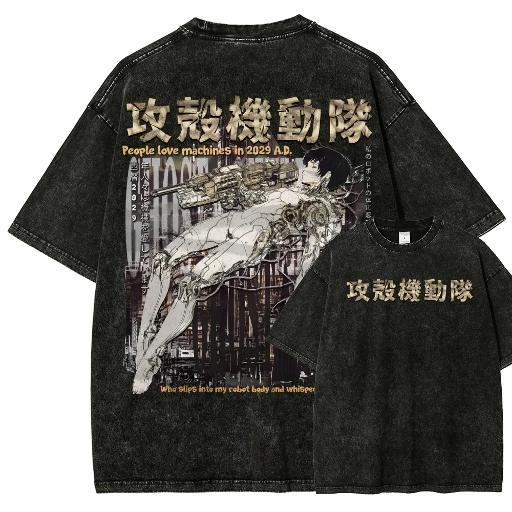 

Футболка унисекс Ghost in The Shell Kusanagi Motoko из винтажного выстиранного хлопка, летняя, оверсайз, уличный стиль, с коротким рукавом, коллекция 2026