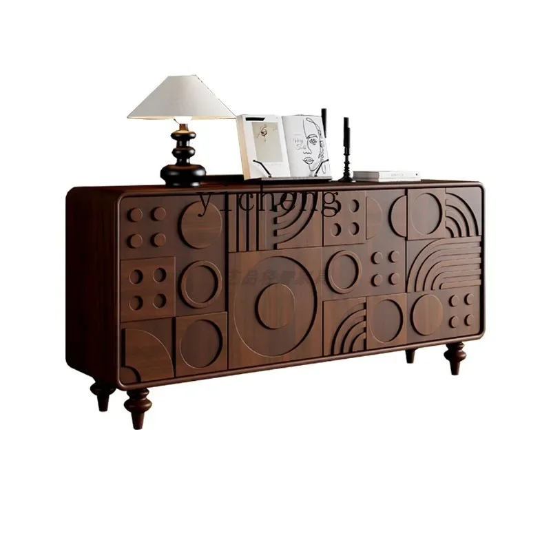 

DD Vintage Engraving Shoe Cabinet Home Entrance Cabinet Antique Style Living Room Storage Locker