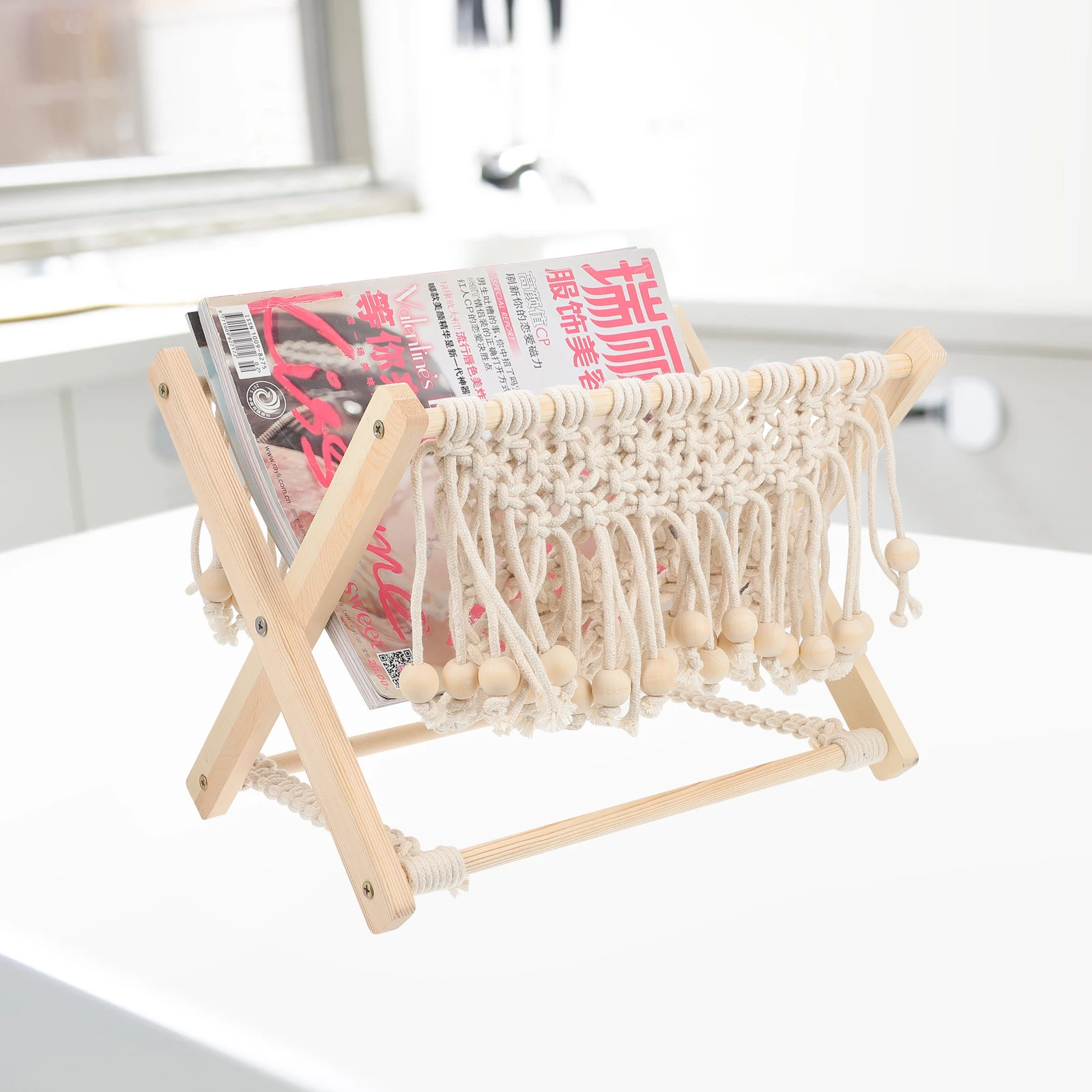 

1pc Bohemian Style Rope Woven Magazine Rack Storage Shelf Organizer For Woven Storage Rack Books Newspapers Towels Home Decor