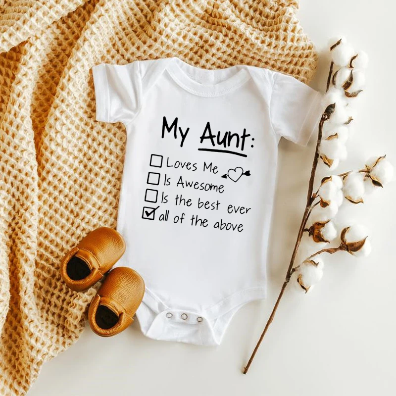 My Aunt Is the Best Print Baby Romper Cute Letter Printed Bodysuit Newborn Clothes Boy Girl Jumpsuits Onesies
