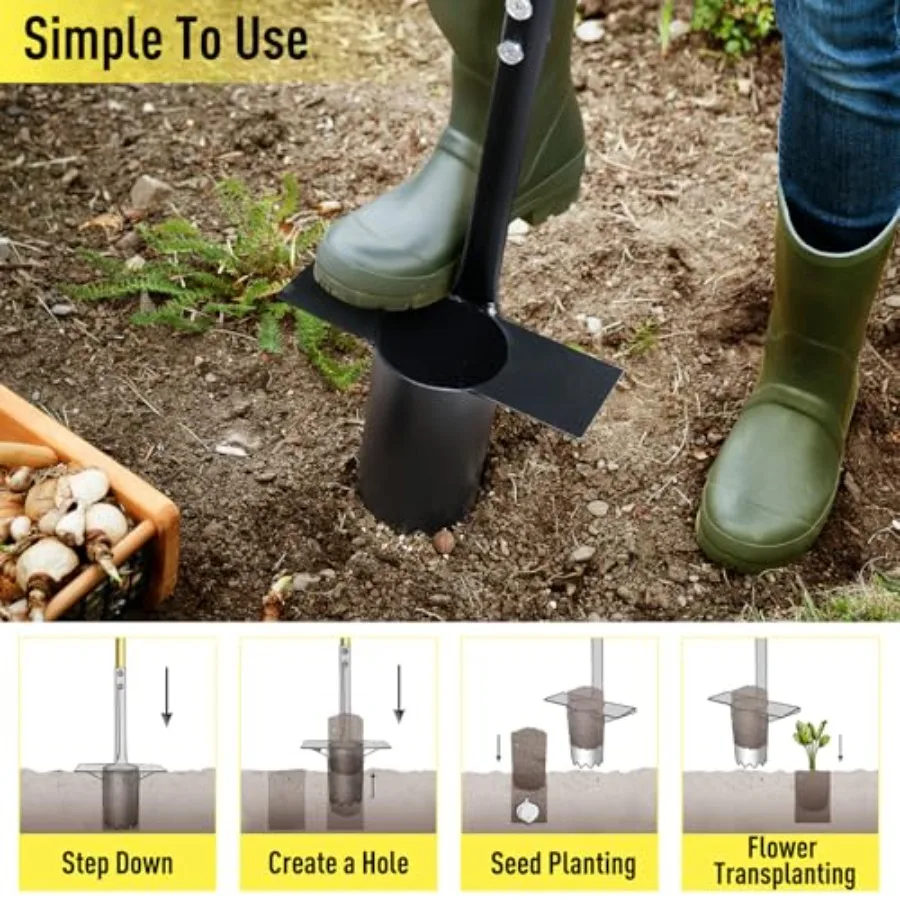 2PCS Bulb Planter Tools Set, Long Handle Garden Transplanter and Small Bulb Planting Tool with Deep Marker, Ideal for Planting