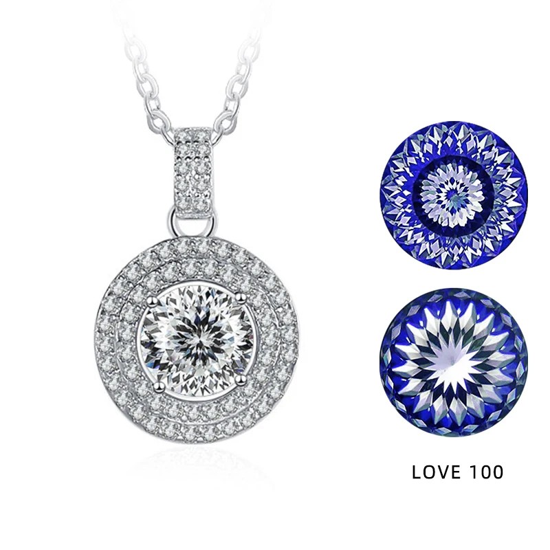 BIJOX STORY 1 Carat Trendy Style Love 100 Plum Blossom Sakura Multi Cuts Moissanite Pendant Necklace for Women Party Anniversary