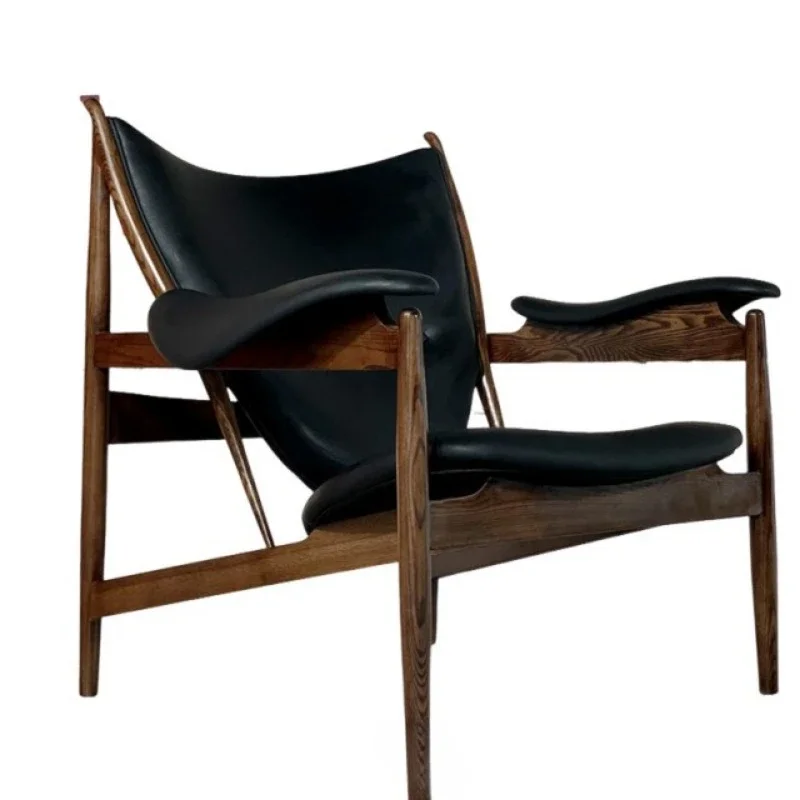 

Italian master chief chair solid wood leather chair single living room leisure designer balcony medieval sofa