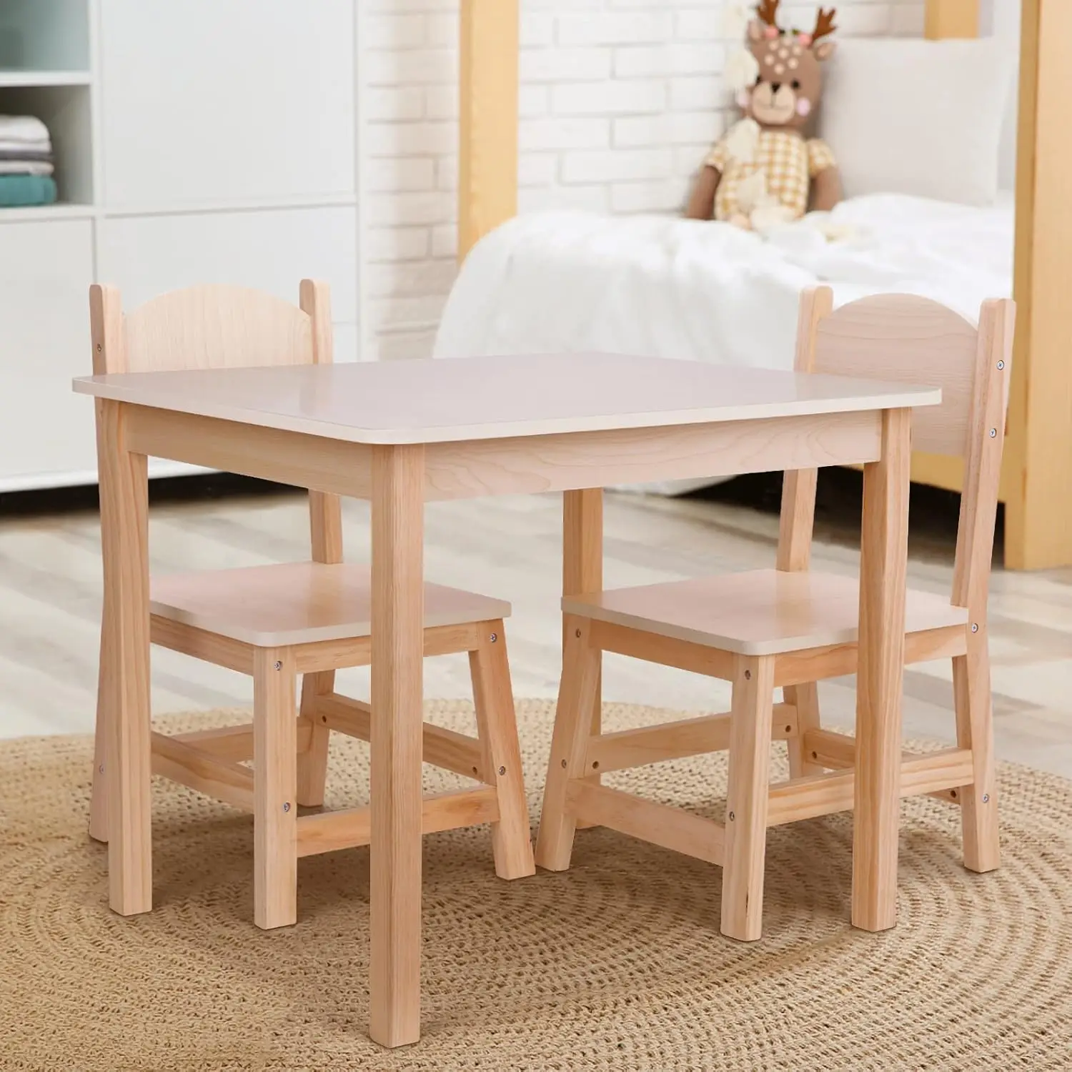 

Wood Kids Table and Chairs Set,Natural,Sturdy,Doesn't Wobble,Light Color Children's Furniture,Easy to Match