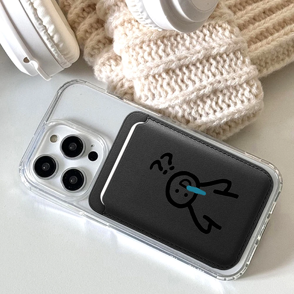 Lustige Line-Art-Lederkartenhalterung, lustige Brieftasche, Telefonkartenhalter für magnetische Hüllen, geeignet für alle iPhone Magsafe-Karten-Handytaschen. – Detail 4