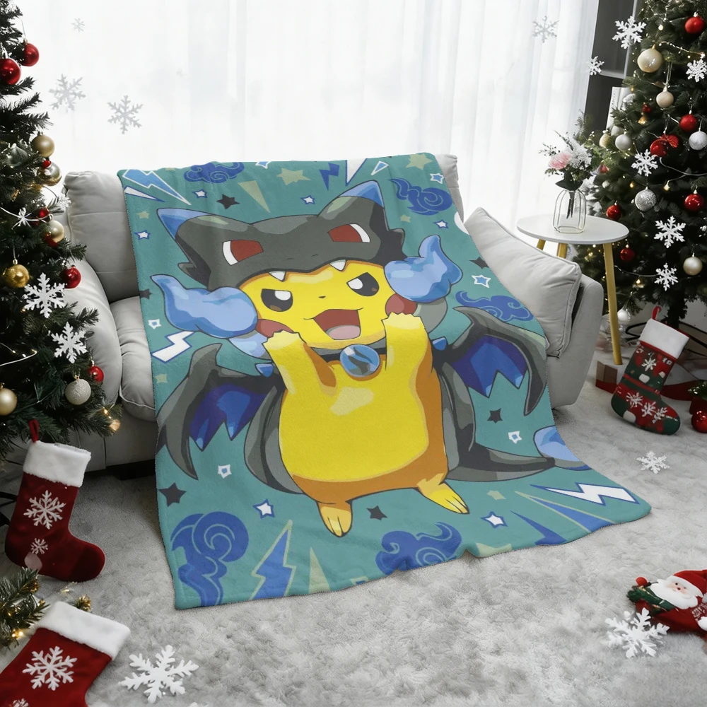 Pokemon Pikachu Gengar Bulbasaur Charmander Squirtle Psyduck Flannel Throw Blanket Soft Warm Blanket for Sofa Bed Home Decor Gif