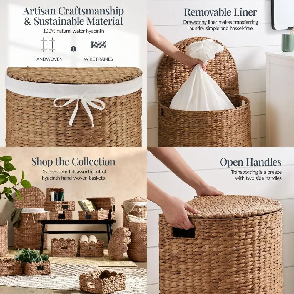 Cesto de Ropa Redondo Tejido con Forro Extraíble y Asas Integradas para Baño, Dormitorio y Lavadero - Color Castaño