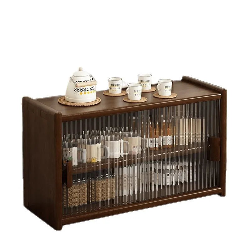 

Solid wood dining table, side cabinet, cup holder, desktop dust-proof coffee and tea set, storage cabinet, rack,