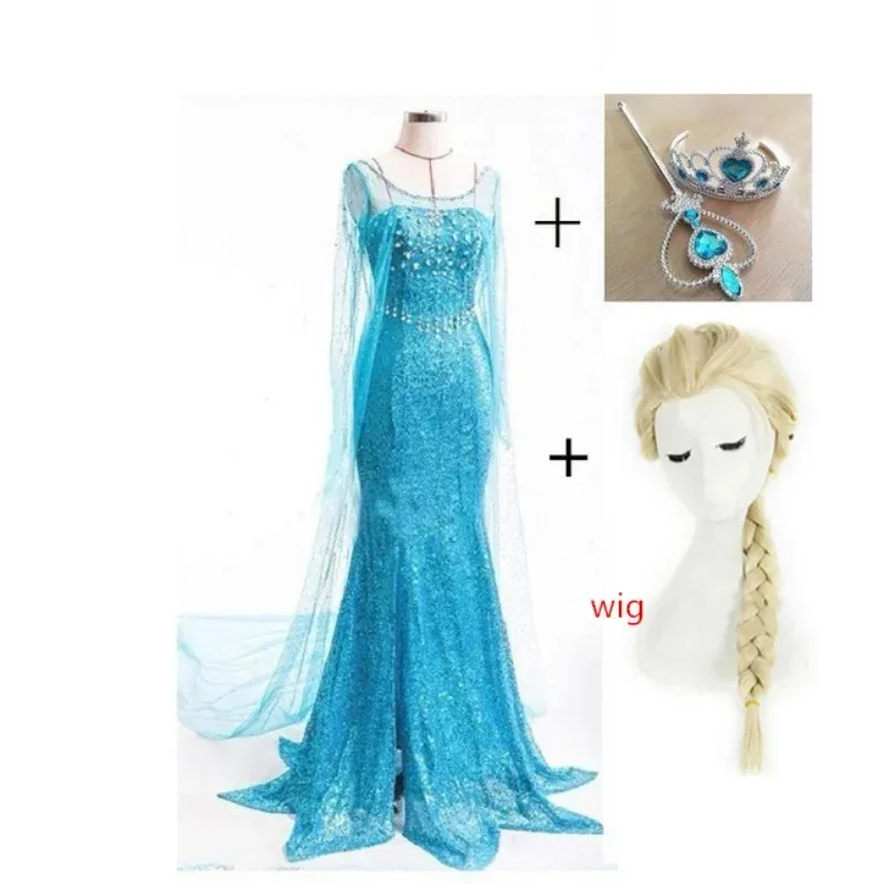 A Loving Family Adult Womens Snow Queen Elsa prom Costume Cosplay Party Gown Fancy Dress and wig Halloween Carnival P New 2025