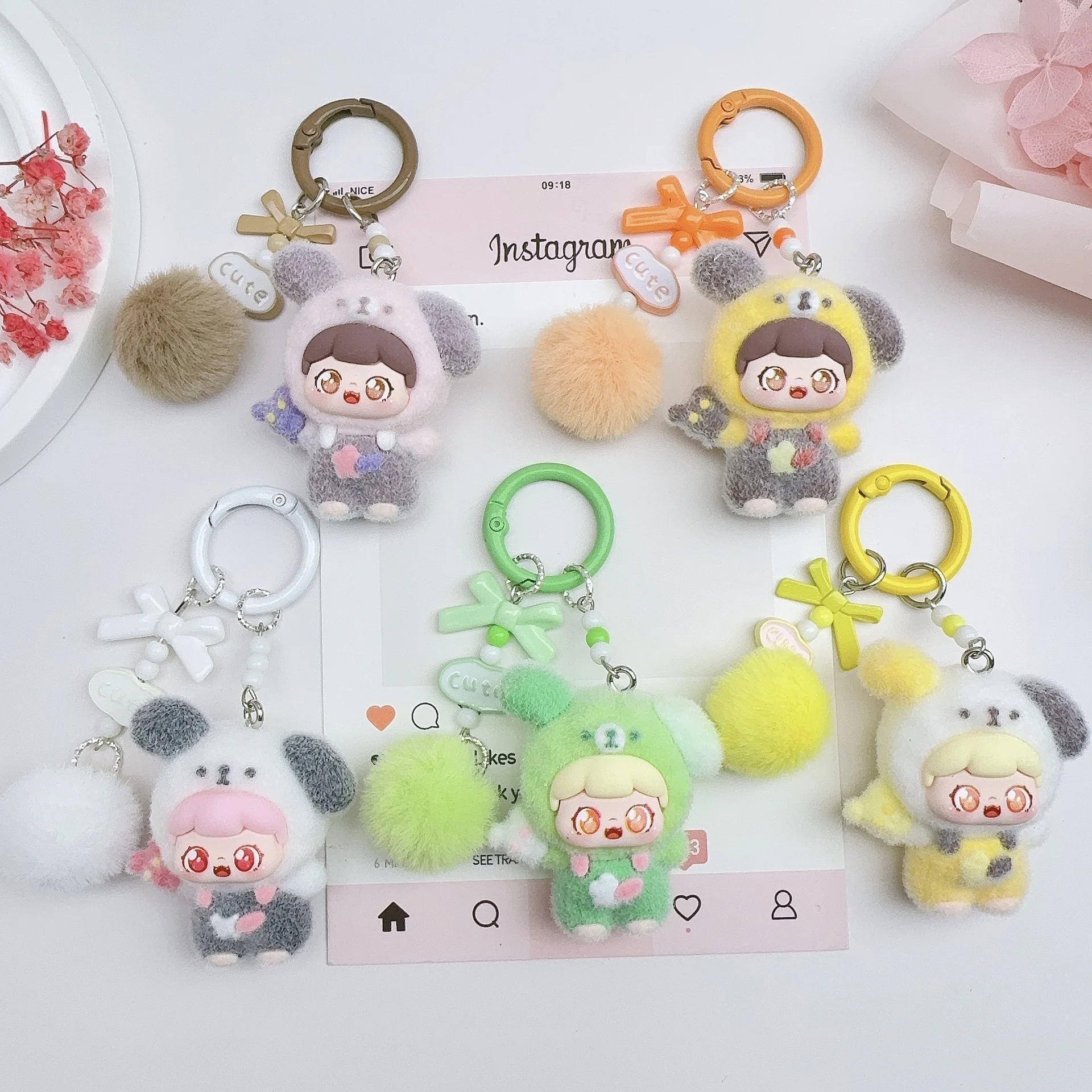 

New Cute Baby Three Years Doll Keychains Flocking Doll Keyring Backpack Bag Pendants Key Accessories Kids Favors Party Small Gif