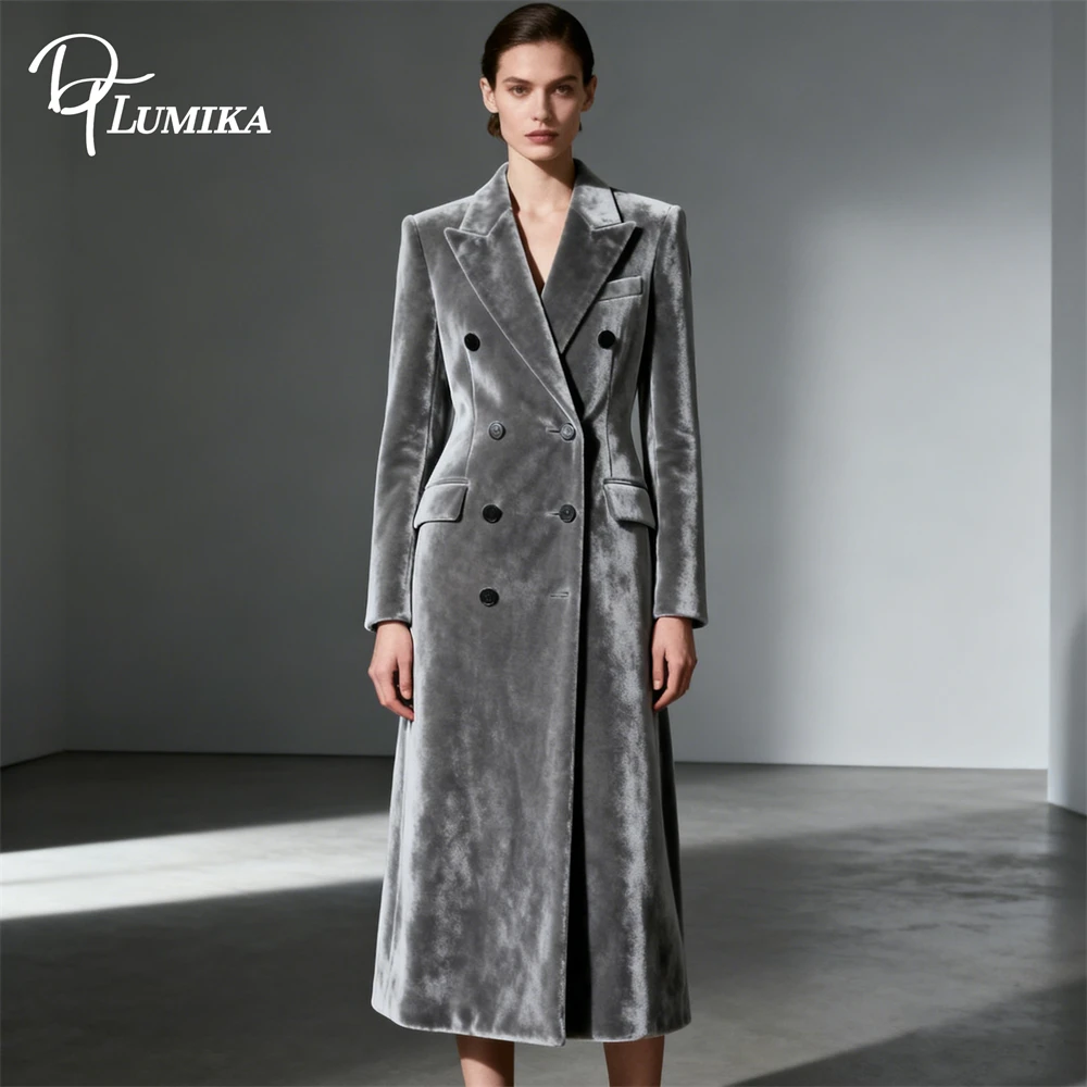 

High End Velvet Suit Coat for Women XS-2XL Customized Double Breasted Autumn Winter Suit Jacket Long Peak Laple Formal Suit