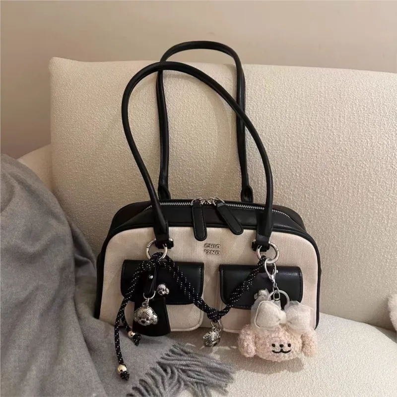 

Vintage Pocket Bowling Bag Women High Street Leather Patchwork Chic Shoulder Bags Wallet Women Harajuku Aesthetic Handbag 2025