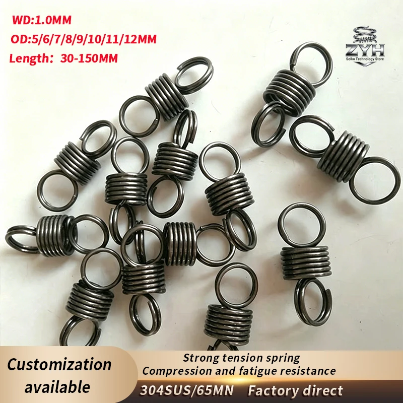 

2pcs 304SUS/65MN tension spring WD1.0mm,OD 5-12mm,Length 30-150mm hardware accessories precision closed tension spring