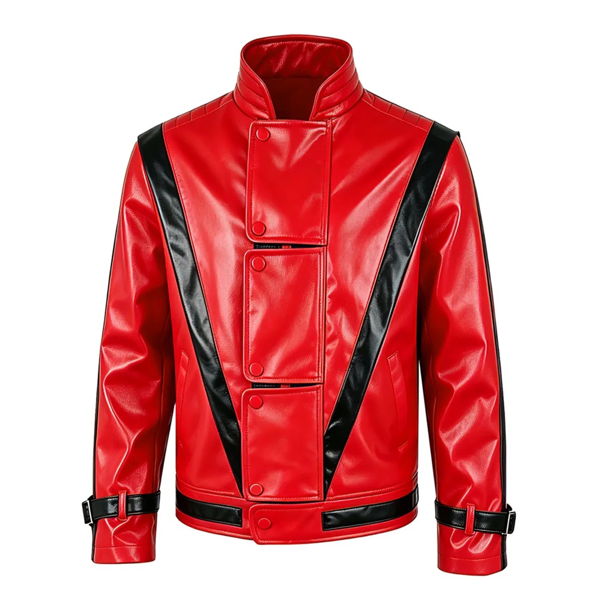 Michael Jackson Cosplay Costume Red Faux Leather Coat Pants Men's Halloween Chirstmas Party Stage Performance Role Play suit - view 3