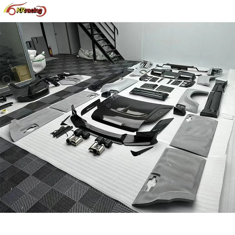New val MSY Style Partial Dry Carbon Fiber Body Kit With Hood Side Skirts Exhaust Tips Spoiler For  Defender Kit