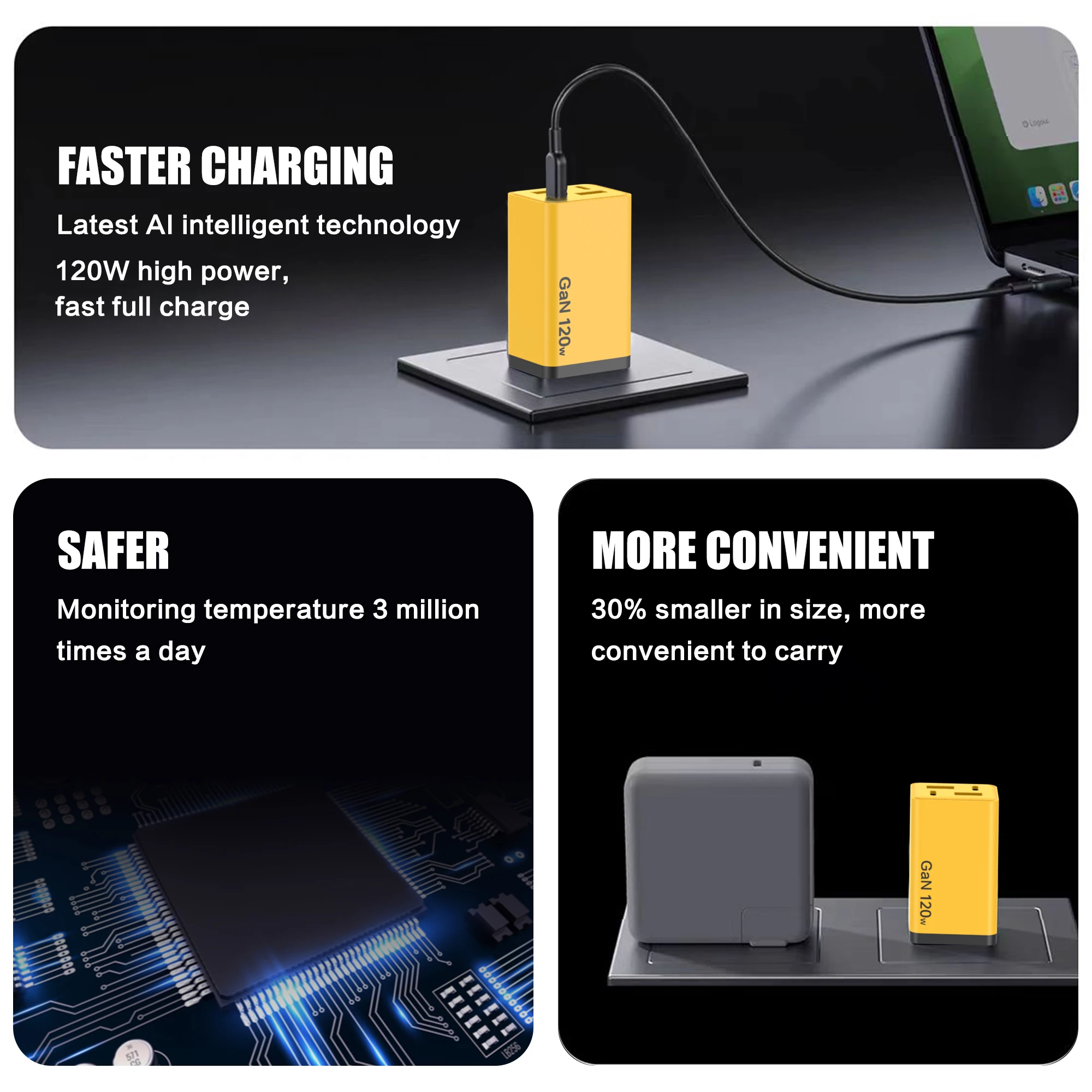 120 واط 4 منافذ GaN شاحن يو اس بي نوع C شحن سريع الجدار محول 2PD 2USB شحن سريع 3.0 شواحن السفر شحن محول الهاتف #5