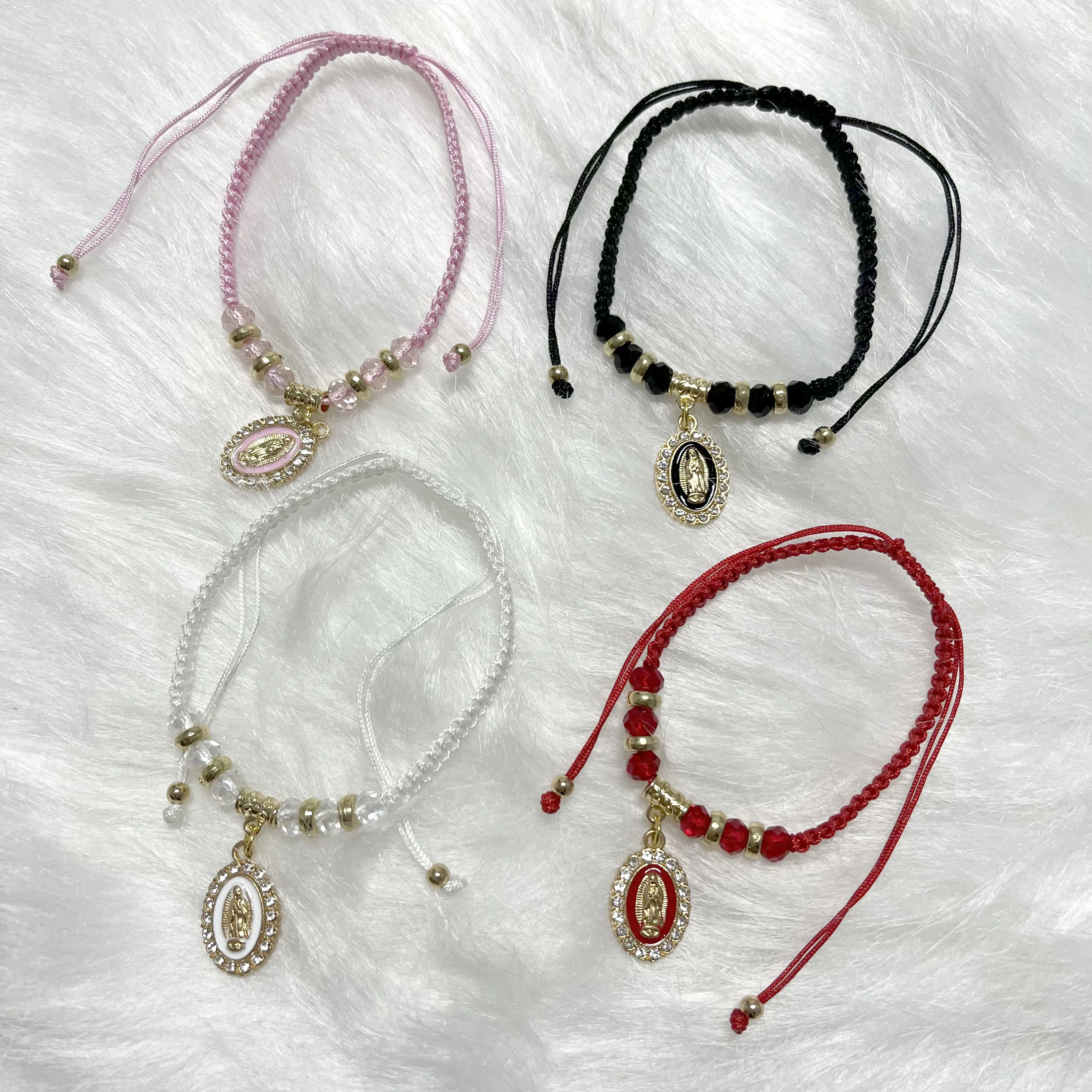 12 pcs our Lady of Guadalupe Virgin Knotted Adjustable Women\'s Bracelet Religious Available in a variety of colors tochoose from