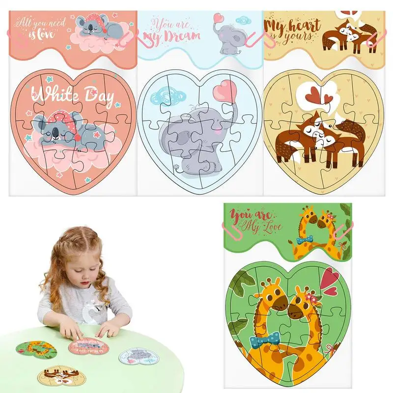 Valentines Day Puzzles Cartoon Animal Puzzle Toys Brain Teaser Toys Greeting Card Puzzle For Children's Day Valentines Day