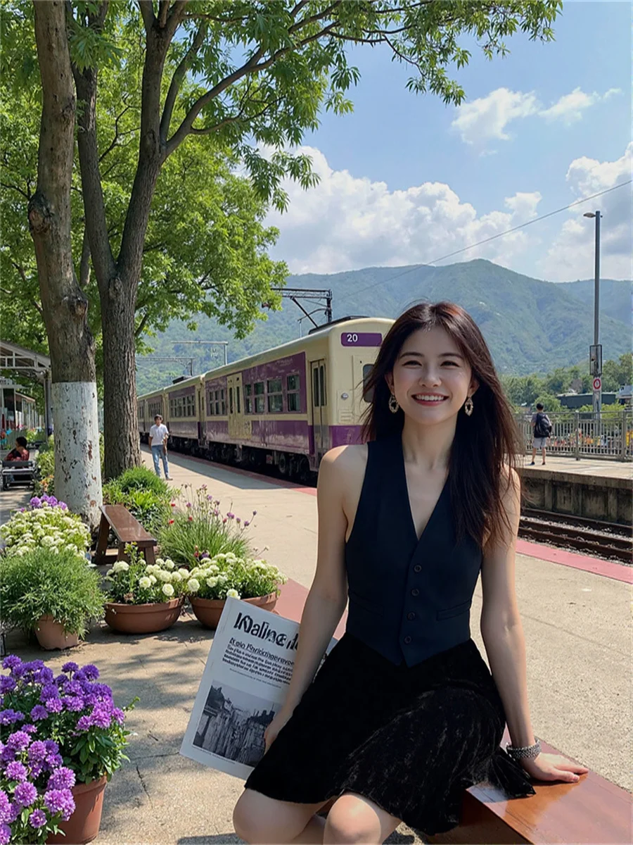 Women'S Waistcoats Crochet Vests Woman V-Neck Loose Fit Summer Kawaii Japanese Style Cute Harajuku Fashion Teen Girls Ulzzang