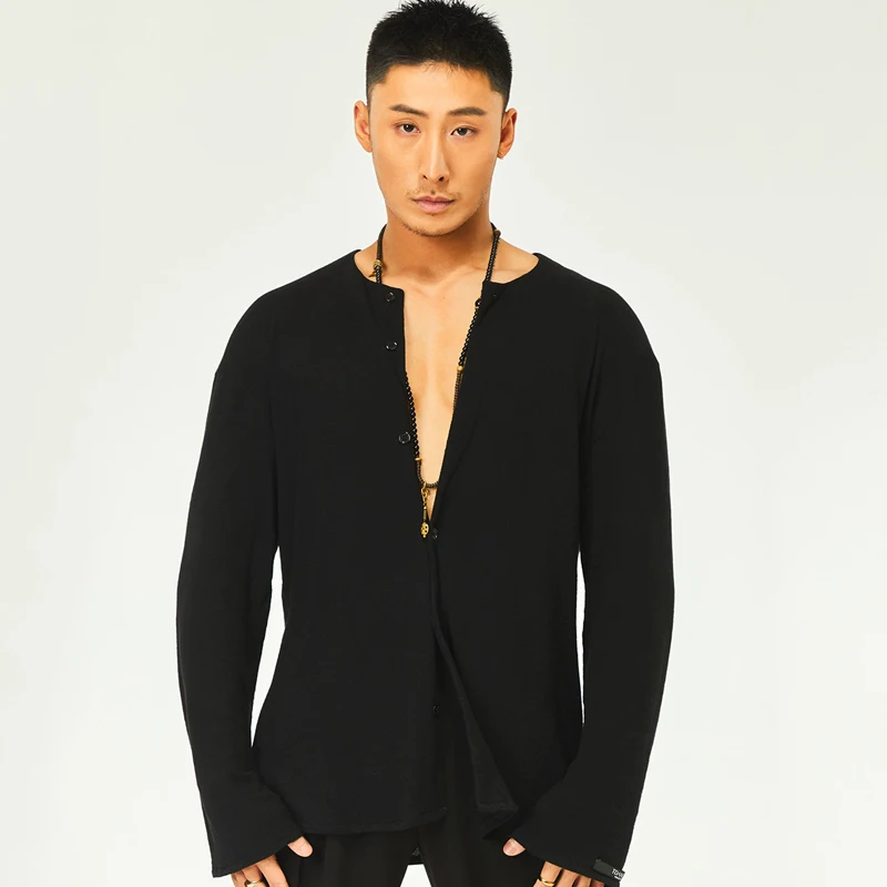 

New Latin Dance Performance Costumes For Men Long Sleeved Round Neck Shirts Samba Chacha Tango Dress Adult Latin Wear DQS17207