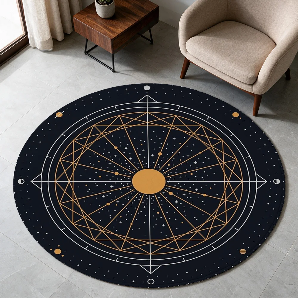 Large Celestial Star Map Round Area Rug Boho Astrology Zodiac Constellation Floor Mat for Living Room Decor