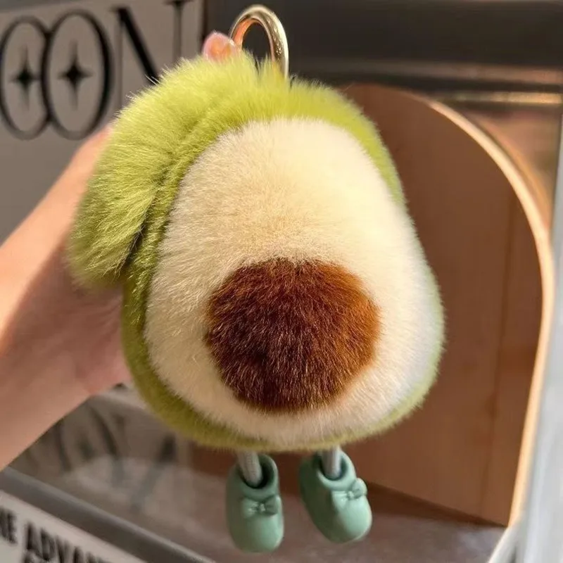 New Cute Imitation Rex Rabbit Fur Avocado Car Keychain Pendant Kawaii Girl Gift Plush Doll Backpack Bag Pendant