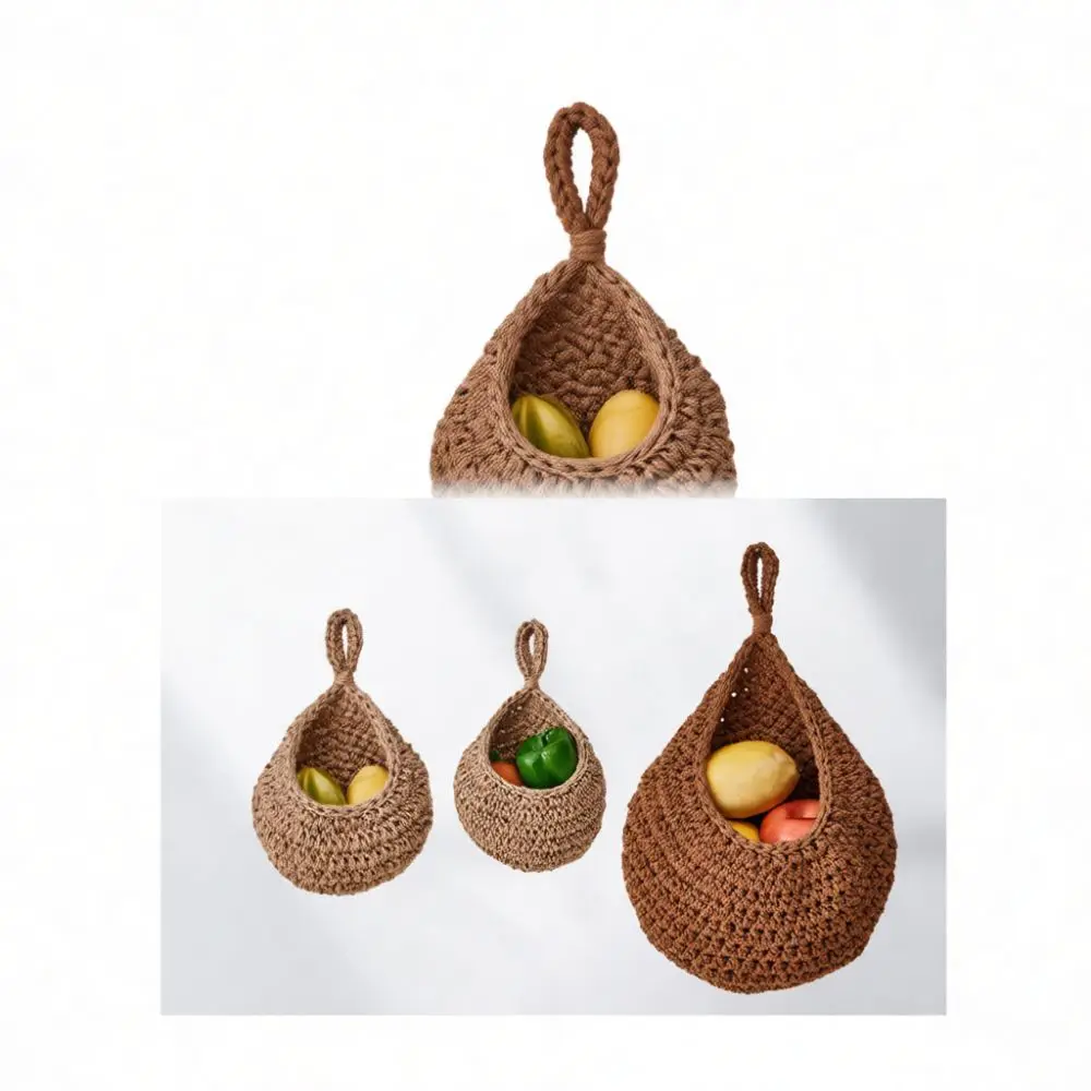 Handmade Cotton Rope Wall Storage Net Hanging Fruit Vegetable Organizer Kitchen Breathable Mesh Bag Tear Drop Design