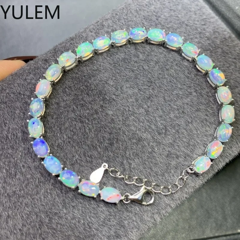 Natural Opal Bracelet 4*6mm Gem Beautiful Invincible 925 Sterling Silver Women's Bracelet Customizable Length