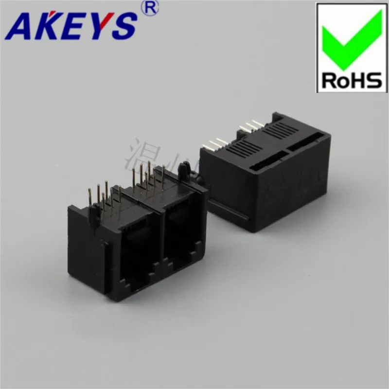 10PCS 5521-2 Connection-6P6C-Band-90 Degree-Black-RJ11RJ45 5224 Network Socket Horizontal Lateral Insertion