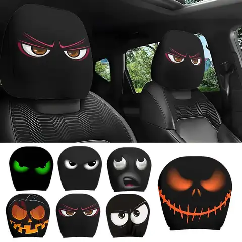 2X Funny Car Headrest Covers, Cartoon Eyes Car Headrest Covers Car Seat Head Rest Protector For Auto Front Seat Rest Decoration